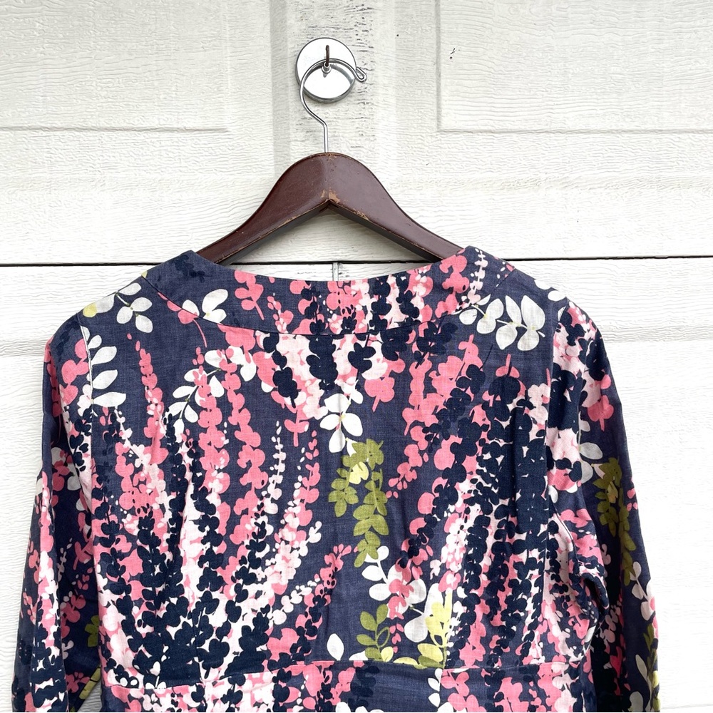 Boden Womens Dress Blue Pink Multi Floral Linen Split V Neck 3/4 Sleeve Size 10 - Picture 5 of 11